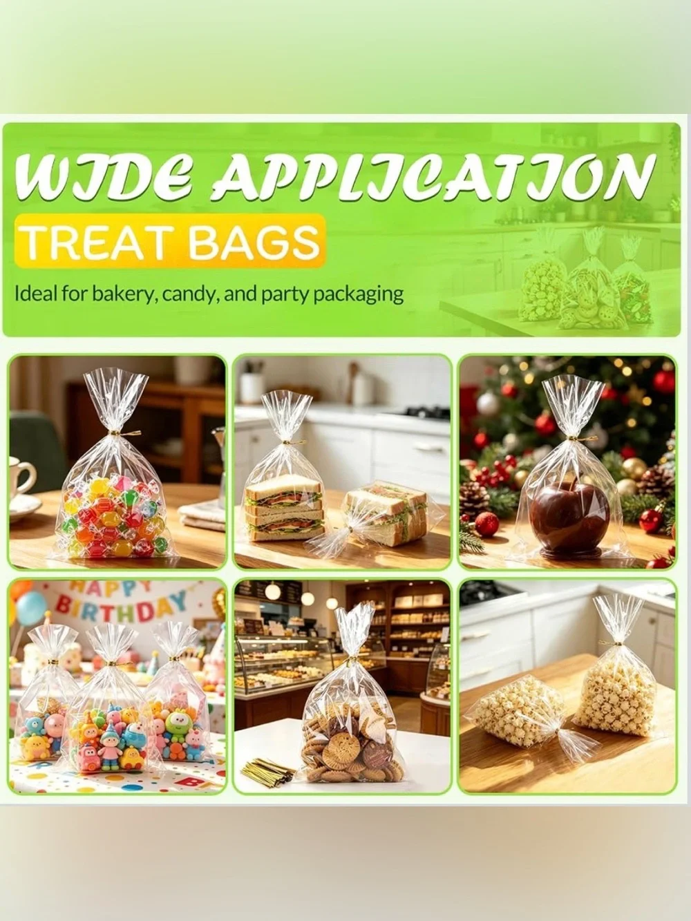 Cellophane Treat Bags 6x10 100PCS Clear Cookie Bags with Ties for Gift Wrap
